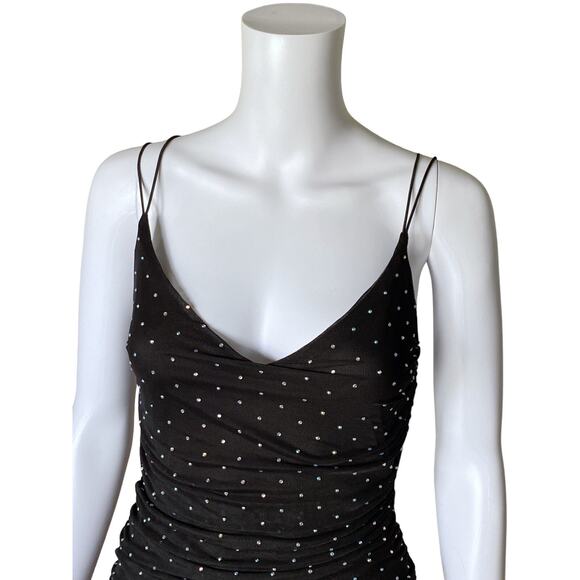 WINDSOR Womens Size Medium Black Strappy Rhinestone Bodycon Sheath Ruched Dress - Picture 7 of 12